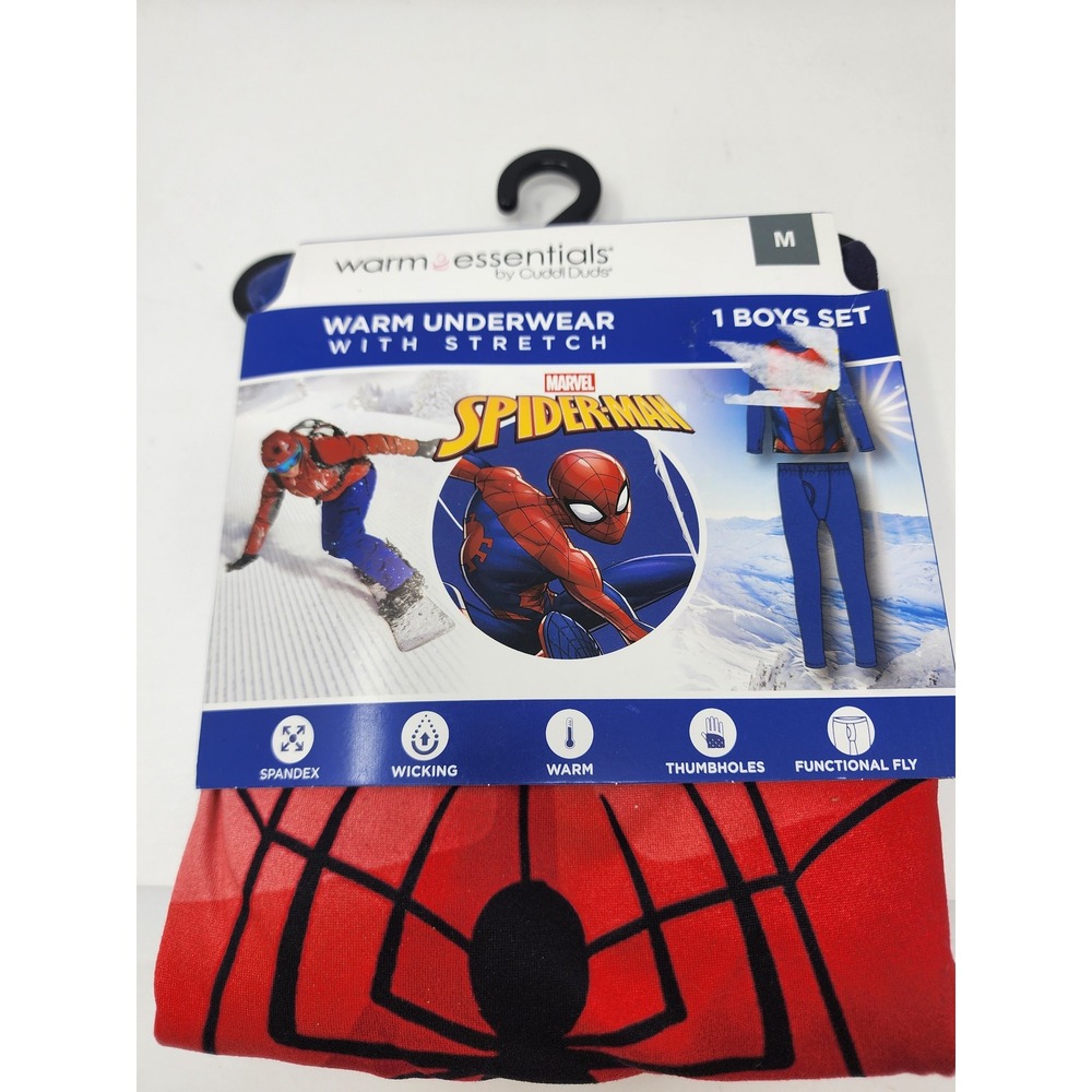 Warm Essentials Boys Spider-Man Thermal Underwear Red Poly Blend Size Medium